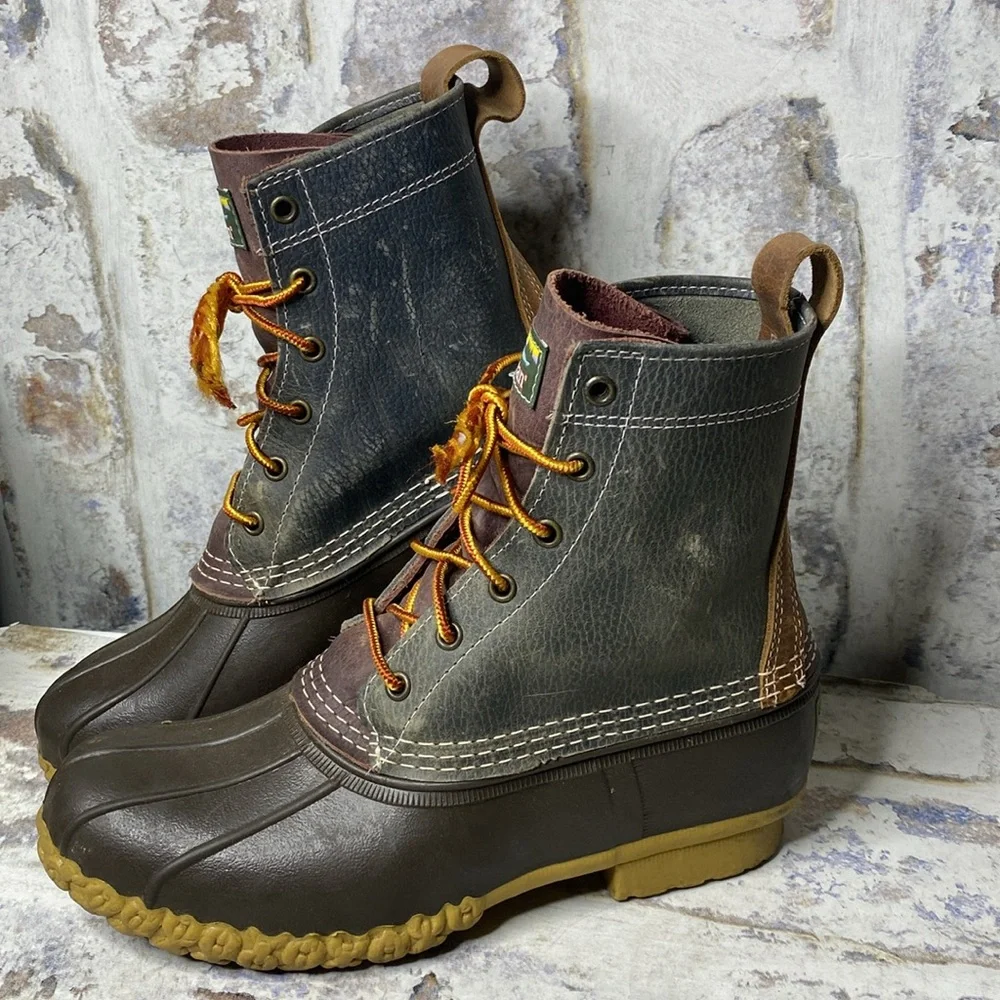 L.L. Bean Two-Tone Brown and Dark Gray Lace-Up Duck Boots - Picture 2 of 7